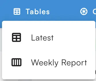 Sigrow app Tables menu showing Latest readings and the new Weekly Report