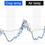 Sigrow chart comparing crop VPD, crop temperature and air temperature across several hot days in a greenhouse