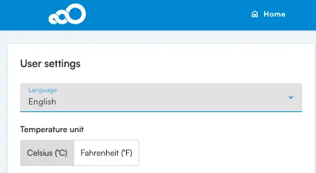 Temperature unit setting on the Configuration page of the Sigrow web app with Fahrenheit selected