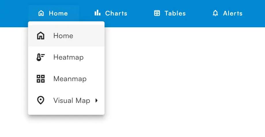 Home menu in the Sigrow web app with the sub pages Home, Heatmap, Meanmap and Visual Map